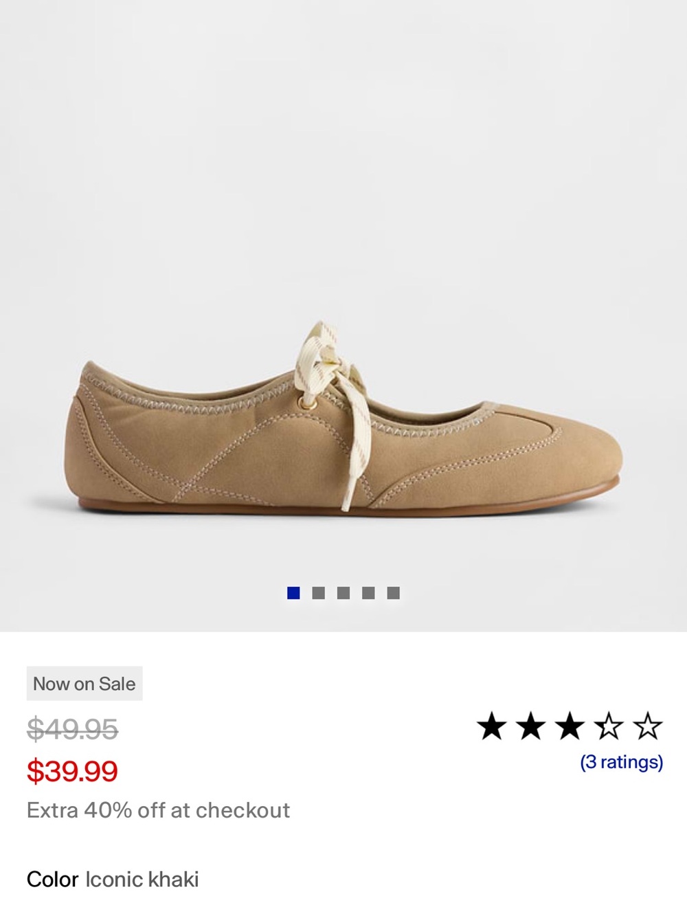 GAP Iconic Khaki Ballet Flat with Ribbon